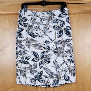 J. Crew Gold Foil Cream Green Leaf Print Cotton Pencil Skirt - 6
